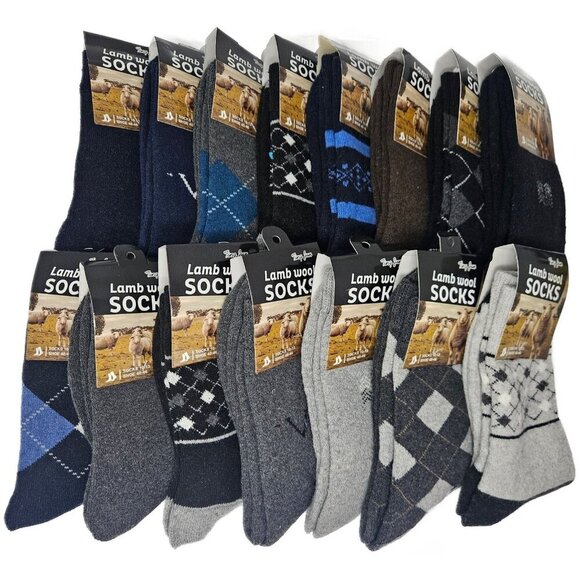 Men’s Lamb Wool Crew Socks Assorted Colors Prints Warm Winter Size 10-13 15 Pack - Picture 1 of 4